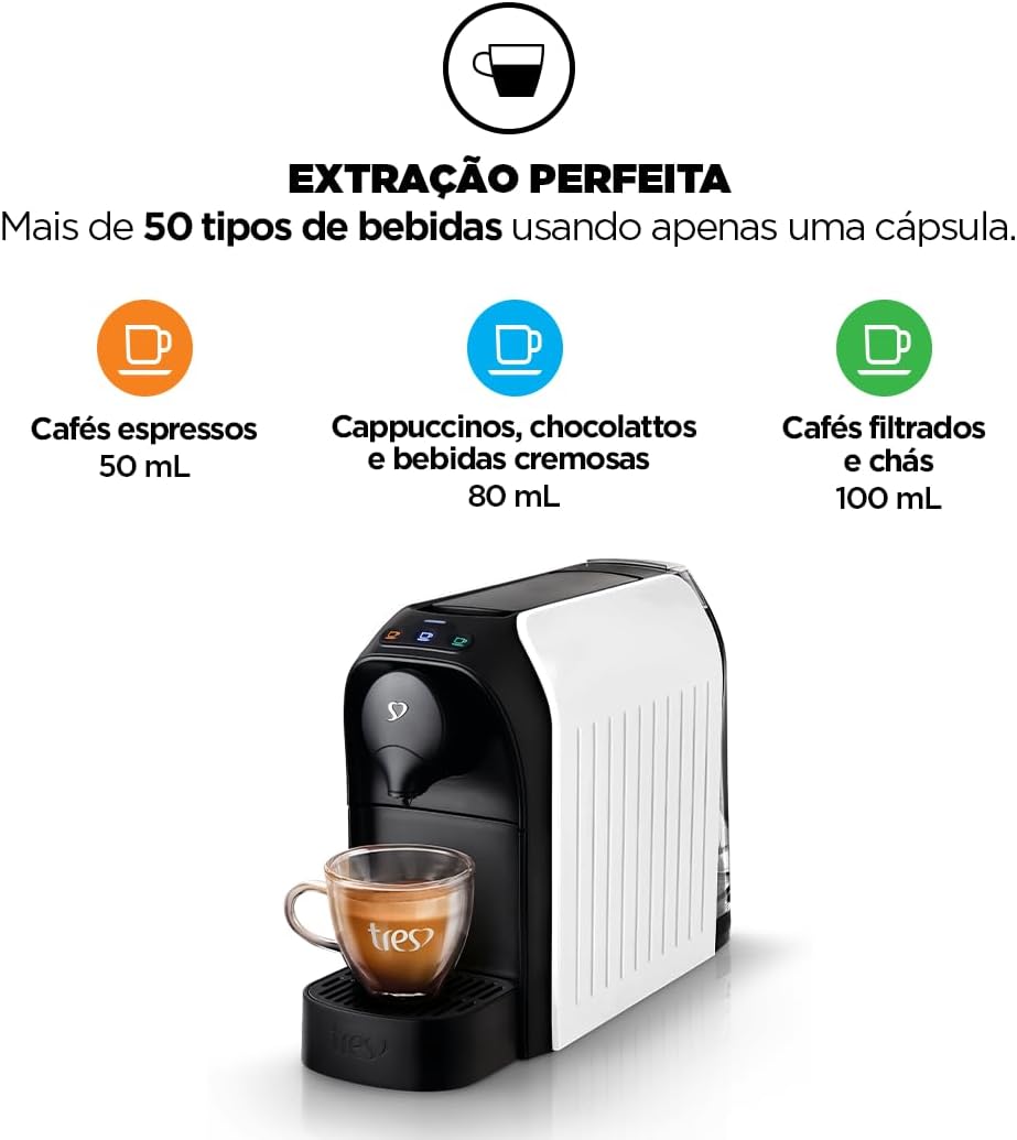 3 Corações TRES Cafeteira Espresso e Multibebida Passione Branca - 127V