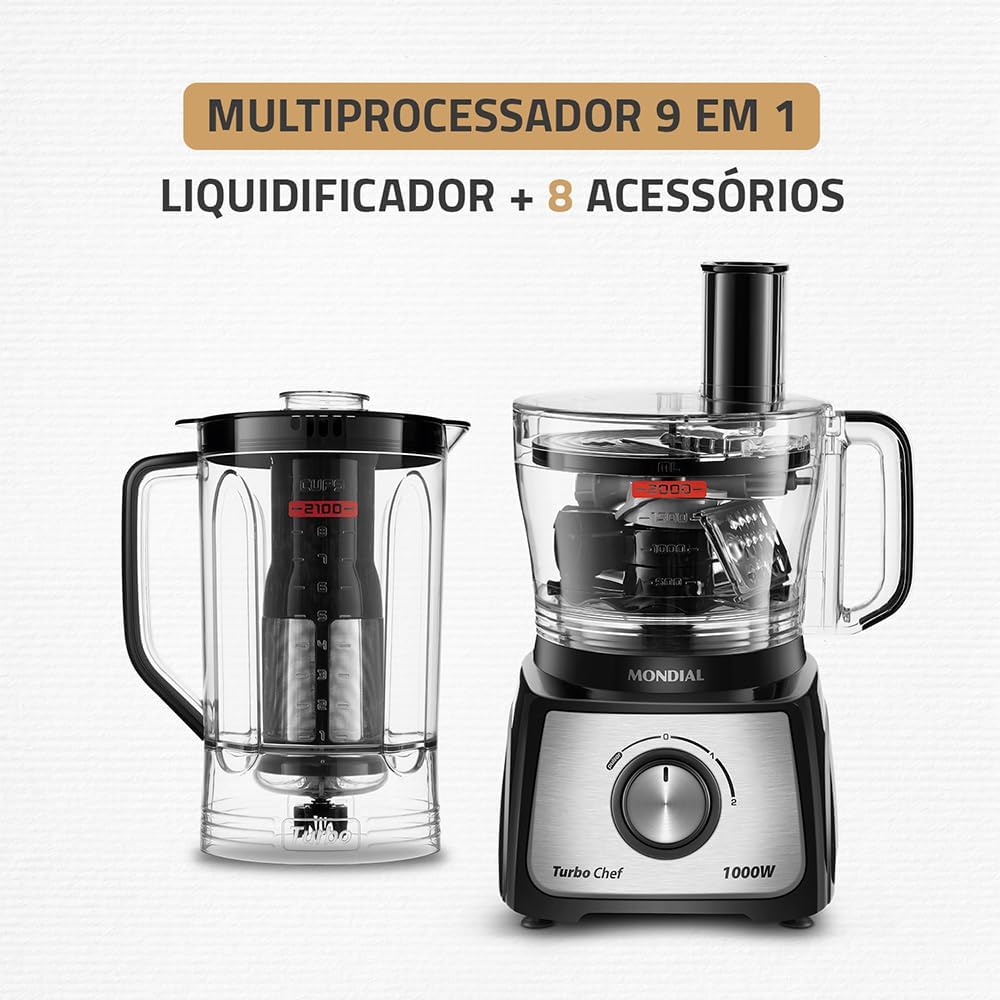 MONDIAL Multiprocessador Turbo Chef 9 em 1, Preto, 1000W, 110V - MPN-01-BF
