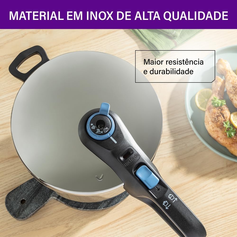 Panela De Pressão Rochedo Inox Trendy 6 litros Fechamento Externo Com Cesta De Vapor