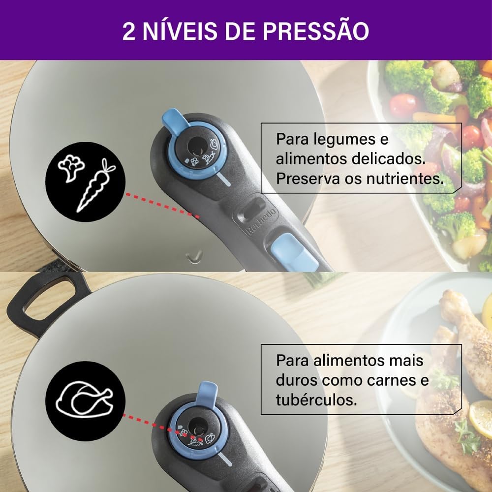 Panela De Pressão Rochedo Inox Trendy 6 litros Fechamento Externo Com Cesta De Vapor