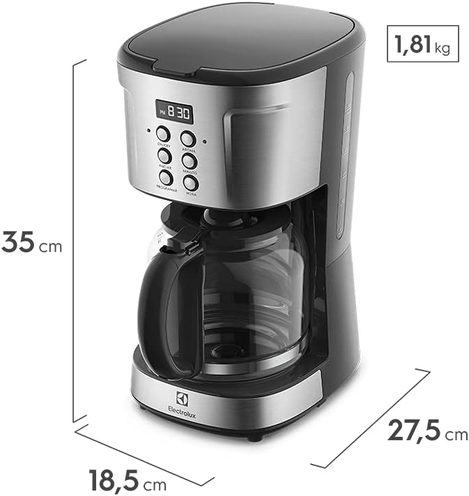 Electrolux Cafeteira Elétrica inox filtro permanente removivel capacidade 1,5L 38 xicaras função timer painel digital desligamento automatico ECM30 cor aço escovado 127v