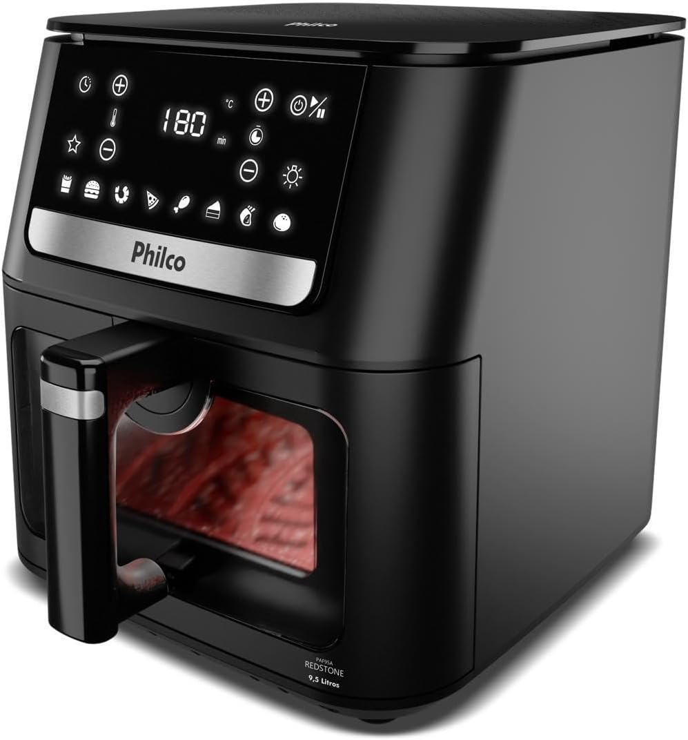 Fritadeira Air Fryer Digital 9,5L Preto Inox com Revestimento Cerâmico Redstone