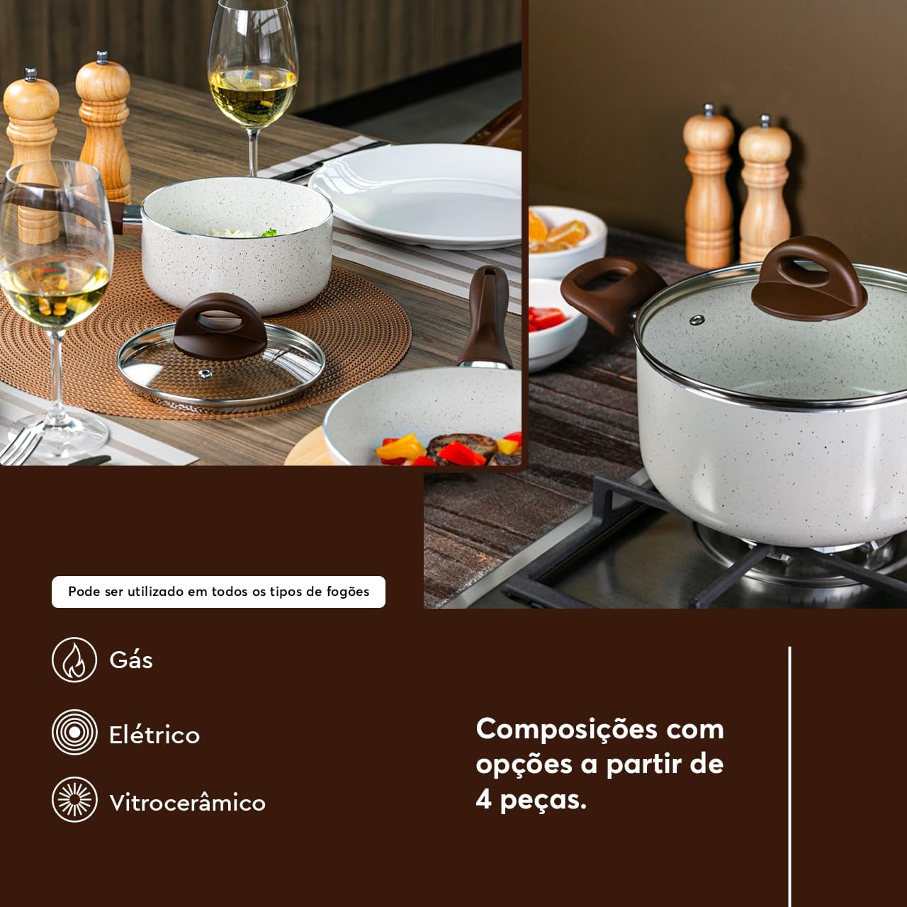 Brinox - Jogo de Panelas Antiaderente Ceramic Life 6 Peças Smart Plus - Vanilla