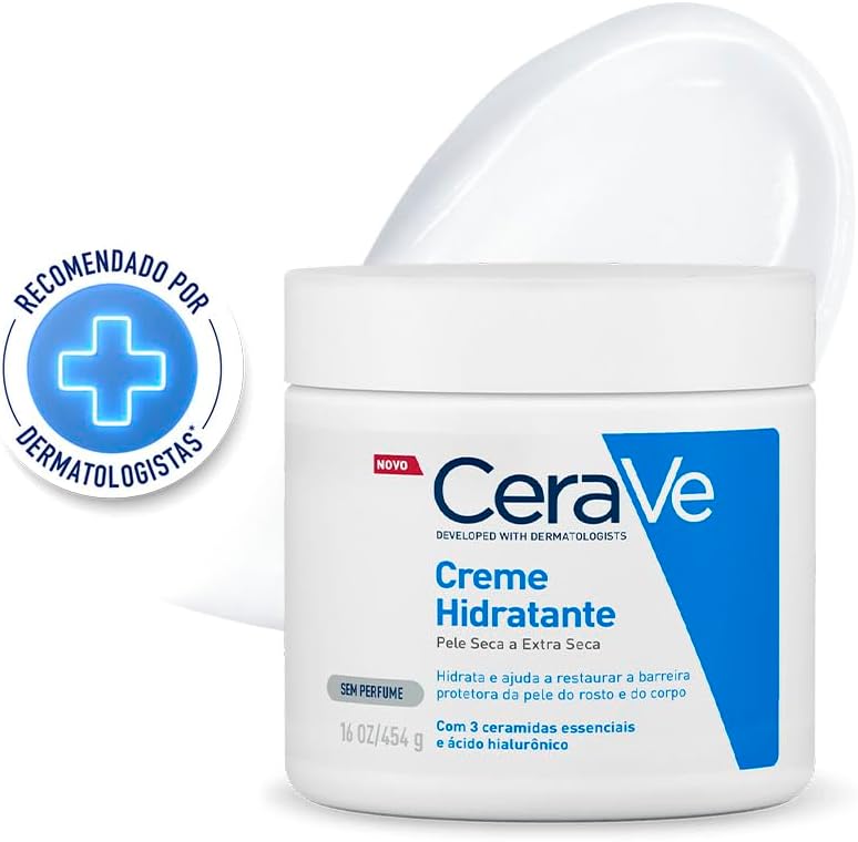 CeraVe Creme Hidratante Corporal, para Pele Seca a Extra Seca, com 3 Ceramidas Essenciais e Ácido Hialurônico, Hidratação Profunda e Duradoura, Tecnologia MVE, Sem Perfume, 453g