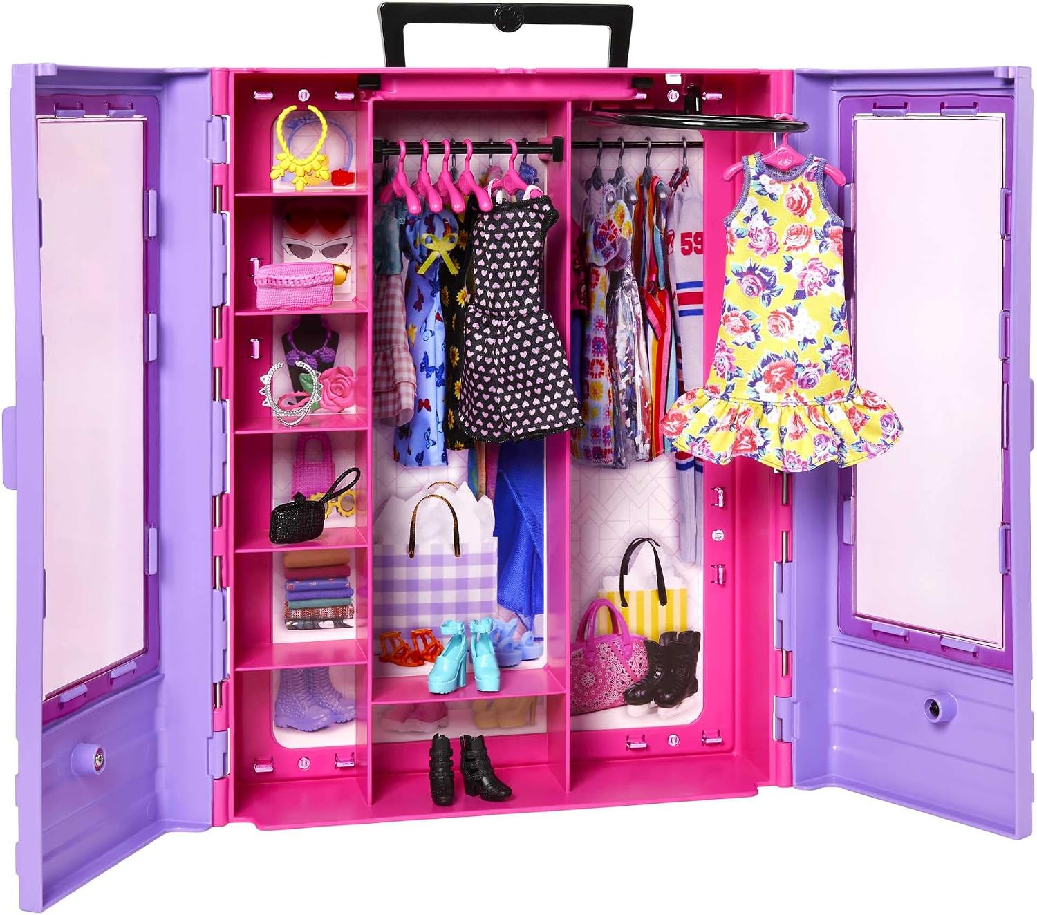 Armário de Moda Portátil para Bonecas Roxo e Rosa