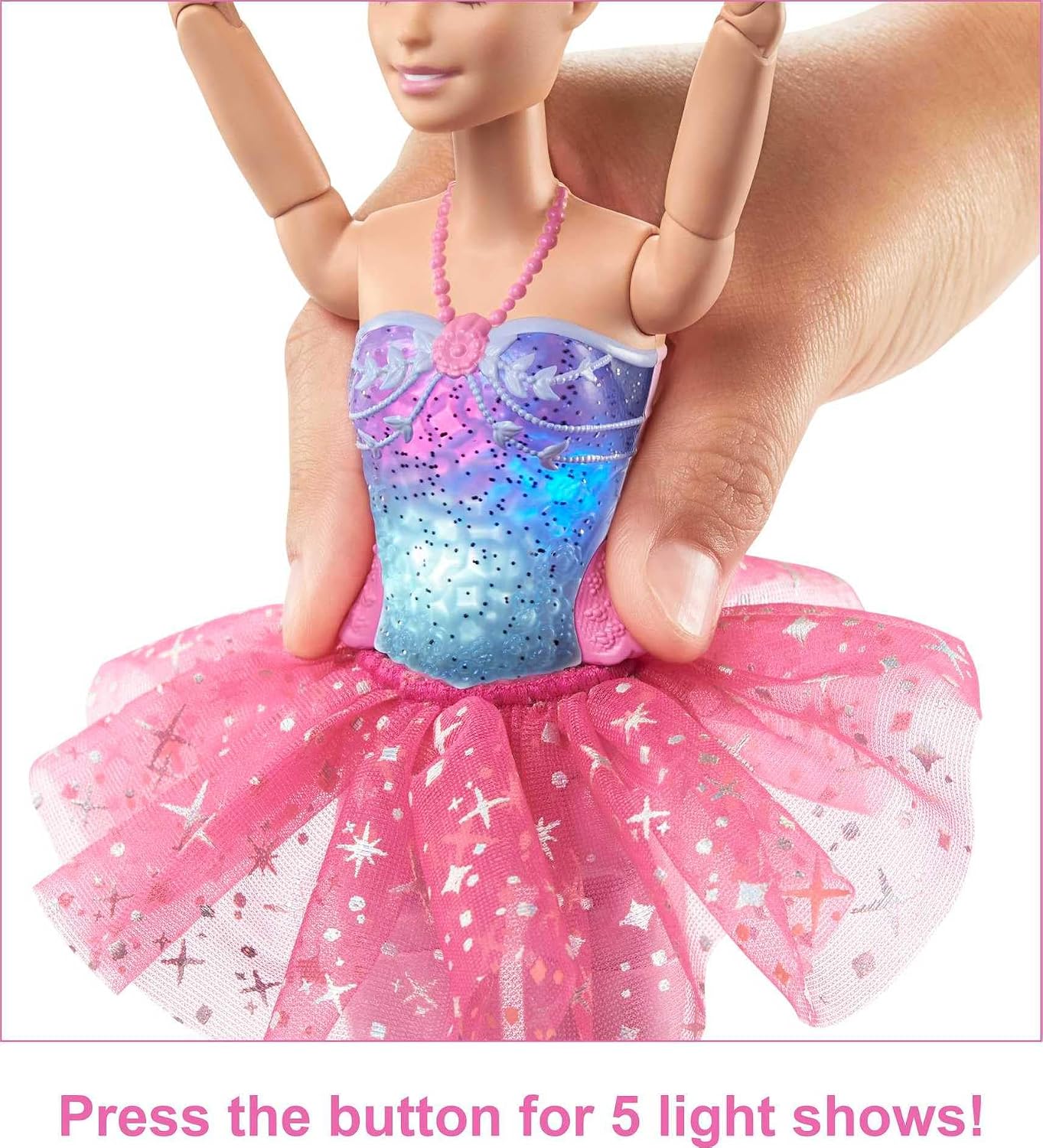Barbie Fantasia Boneca Bailarina Luzes Brilhantes Rosa para crianças a partir de 3 anos