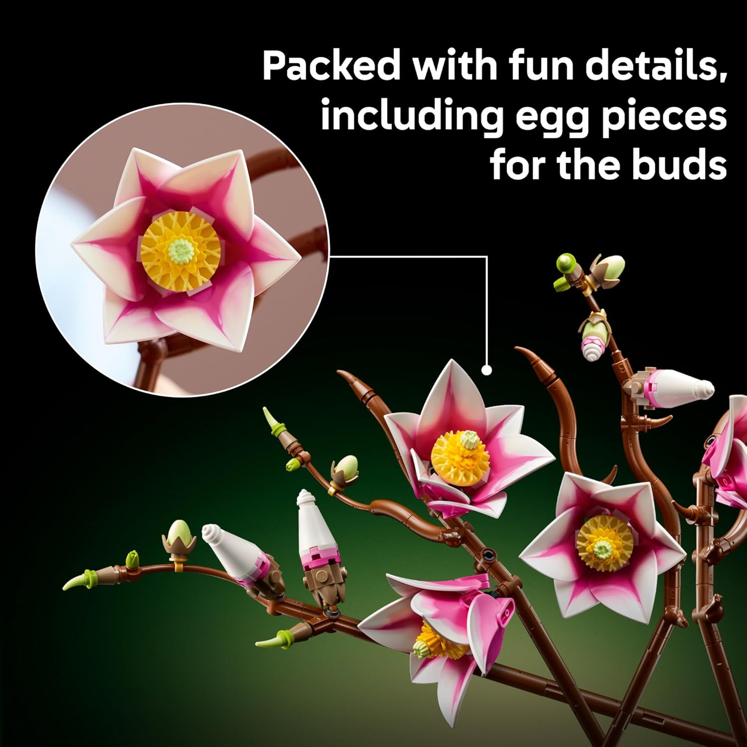 LEGO Botanicals Galhos de Magnólia - Conjunto de Construção para Adultos, Anos 18+ - Flores Artificiais Decorativas para Lar, Escritório - 11510