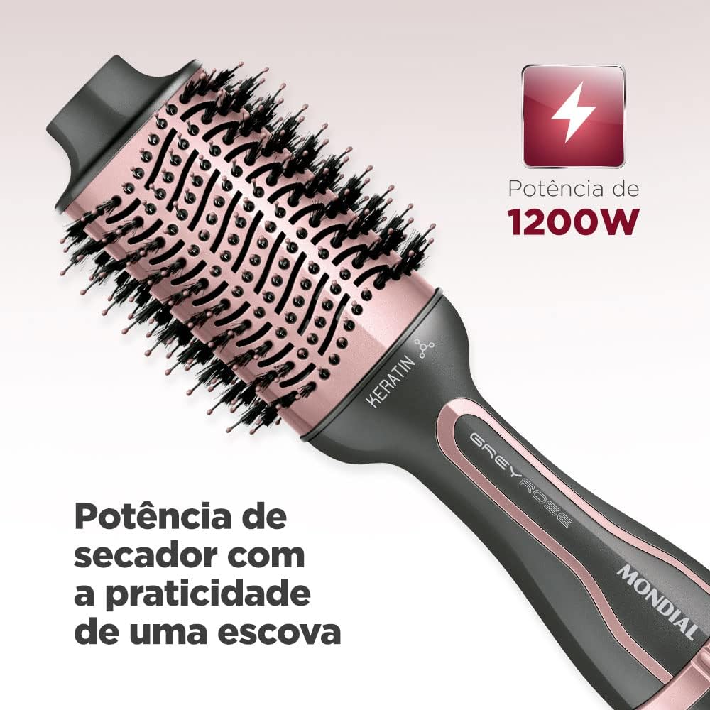 MONDIAL Escova Secadora Keratin, Bivolt, Grafite/Golden Rose - ES-11-BI