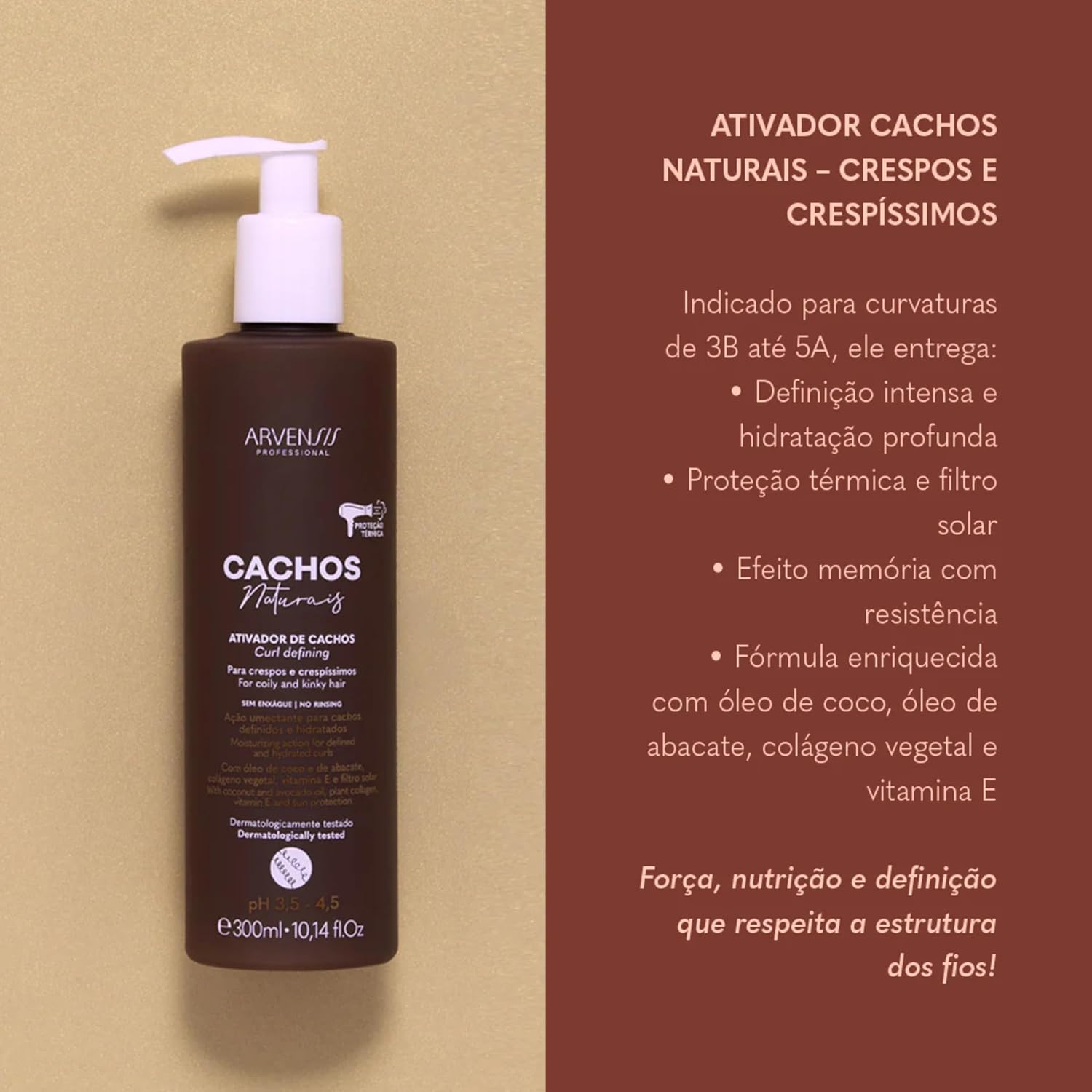 Arvensis – Creme Ativador de Cachos Crespos e Crespíssimos 300g | Definição, Hidratação e Antifrizz com Óleo de Coco, Óleo de Abacate, Colágeno Vegetal e Vitamina E