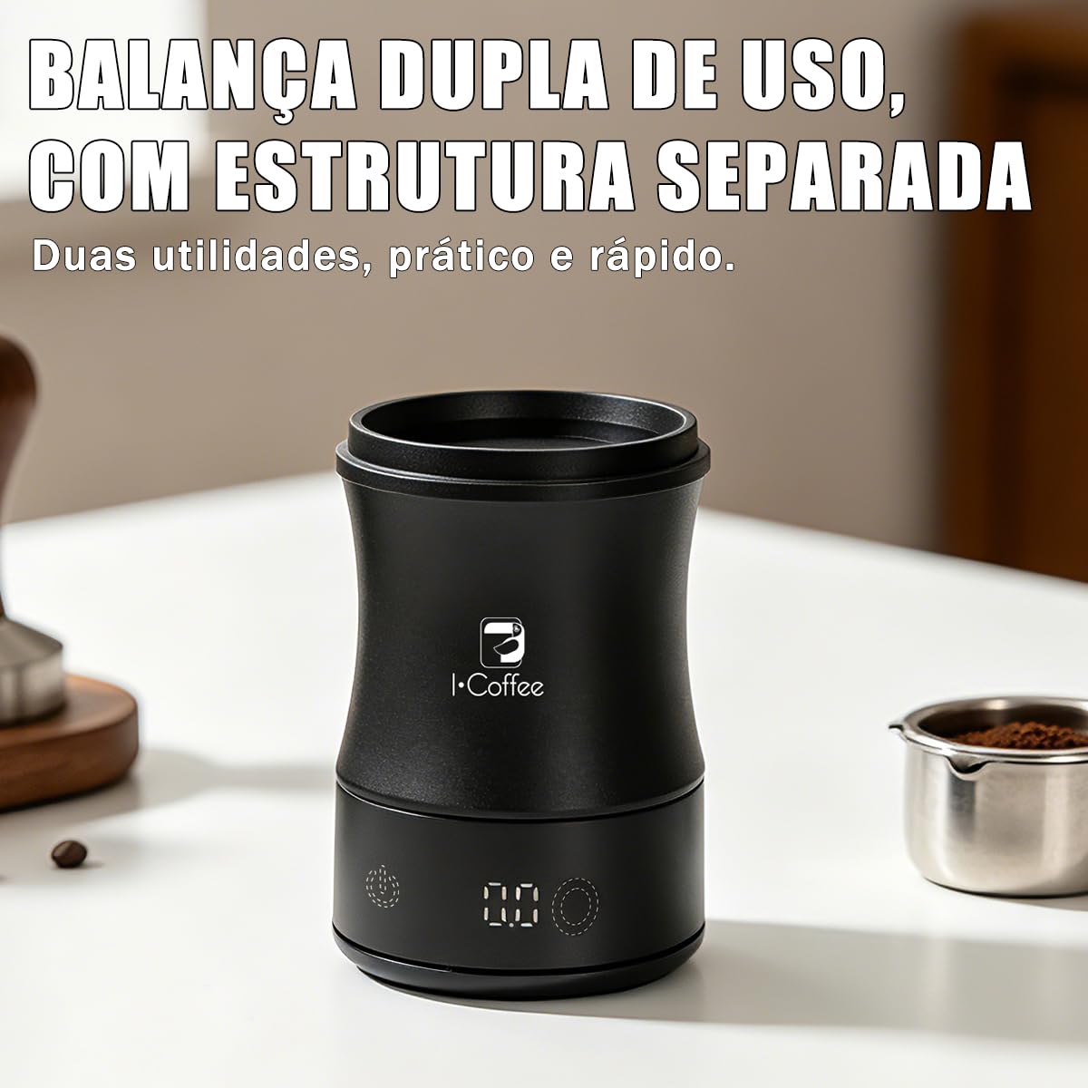 iCoffee Balança Digital de Café, Display Separado – Alta Precisão para Espresso, Pour Over e Drip, Visor LED, Copa Doseadora Incluída, Preto