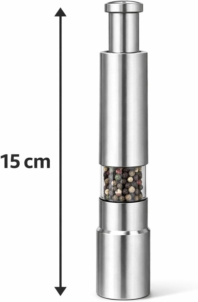 Kit Moedor Manual de Sal e Pimenta em Aço Inox 15 cm – Design Moderno para Cozinha e Mesa