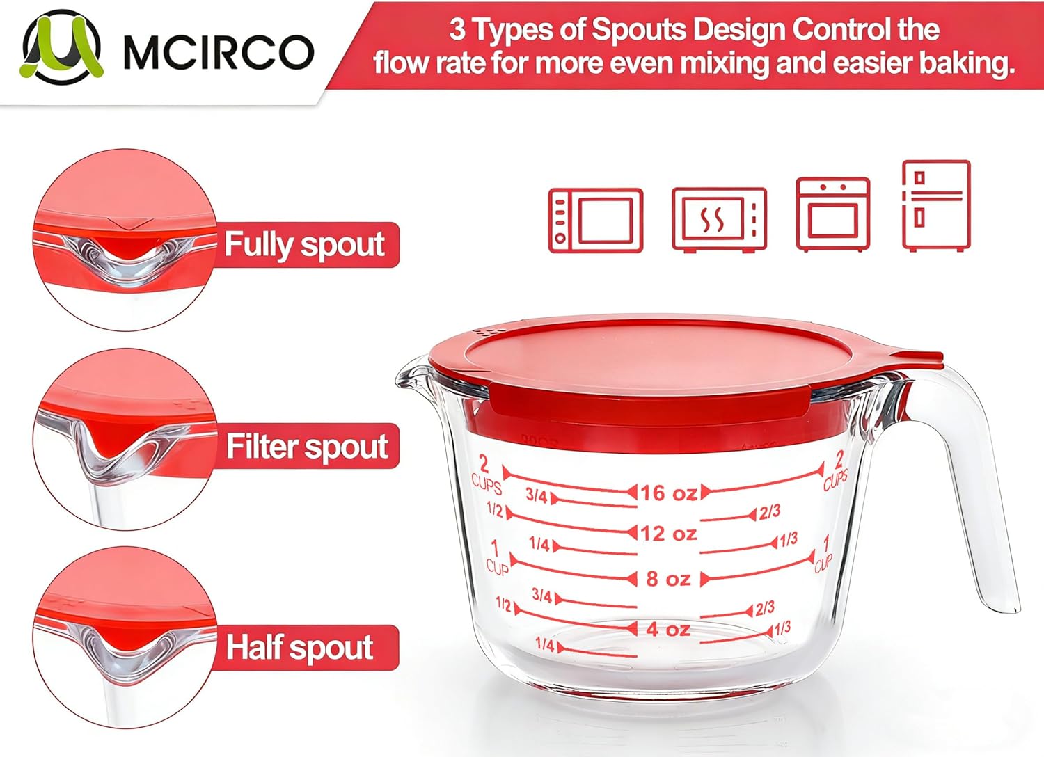 Conjunto 3 Copos Medidores de Vidro Borossilicato 250ml, 500ml e 1000ml