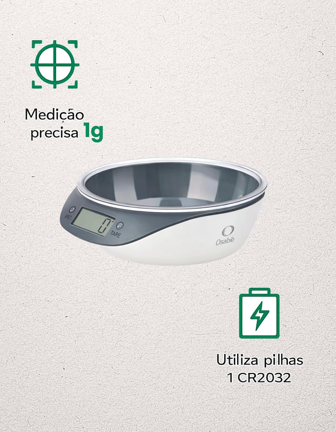 Balança Digital de Cozinha 5kg com Tigela Removível e Display LCD
