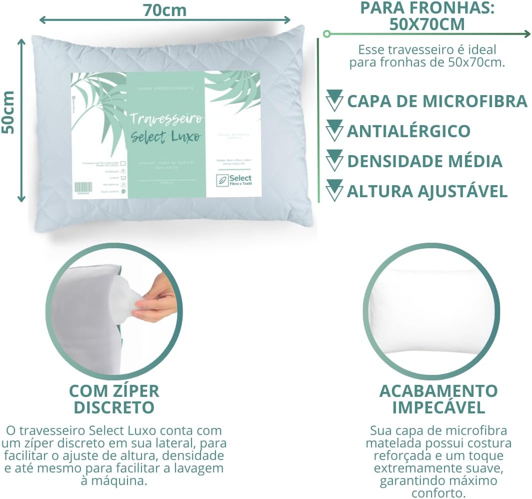 Travesseiro de Fibra de Silicone Antialérgico com Altura Ajustável