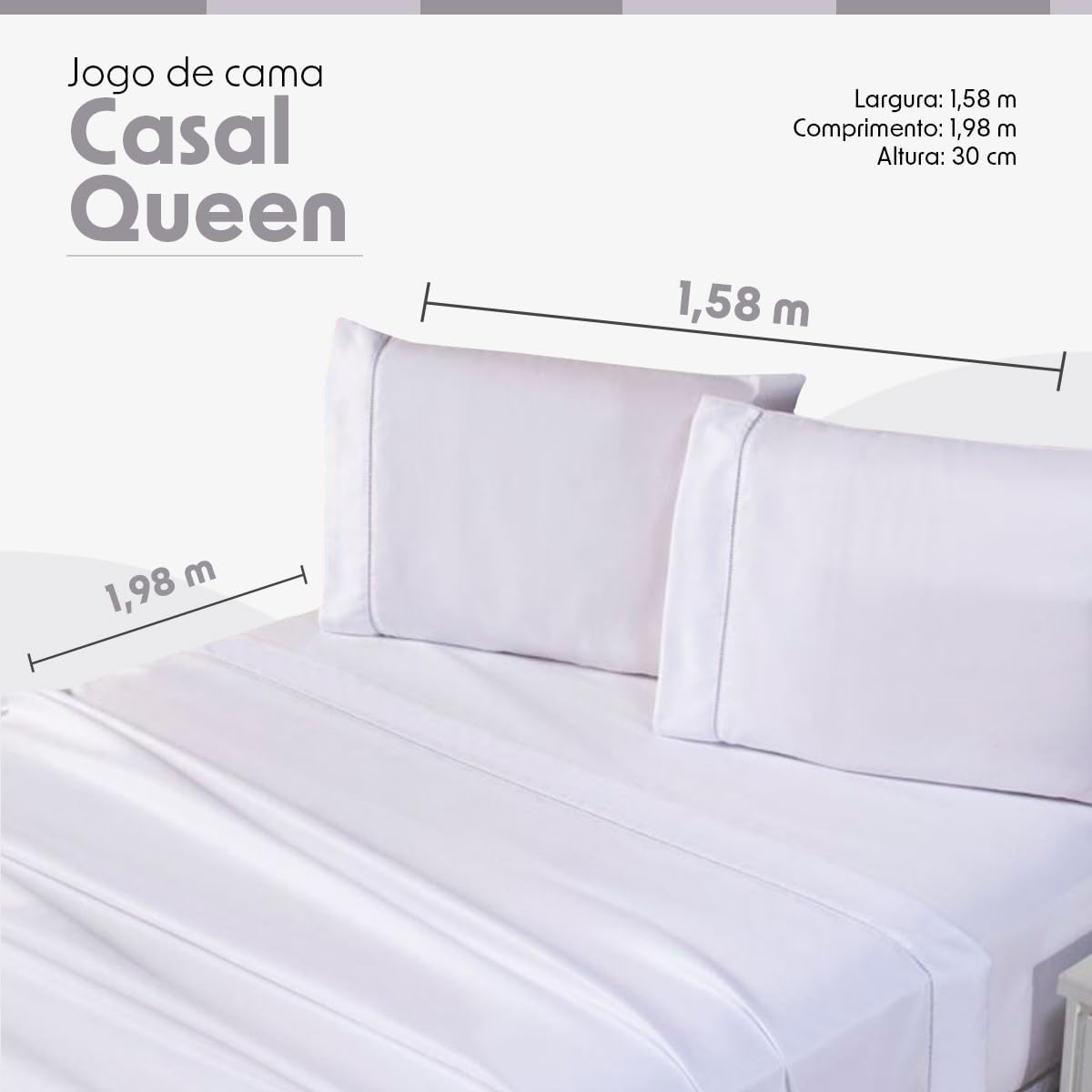 Jogo de Cama Casal Queen Percal 400 Fios Ponto Palito 04 Peças, Antiácaro, Não faz bolinha Toque Extra Macio (branco)
