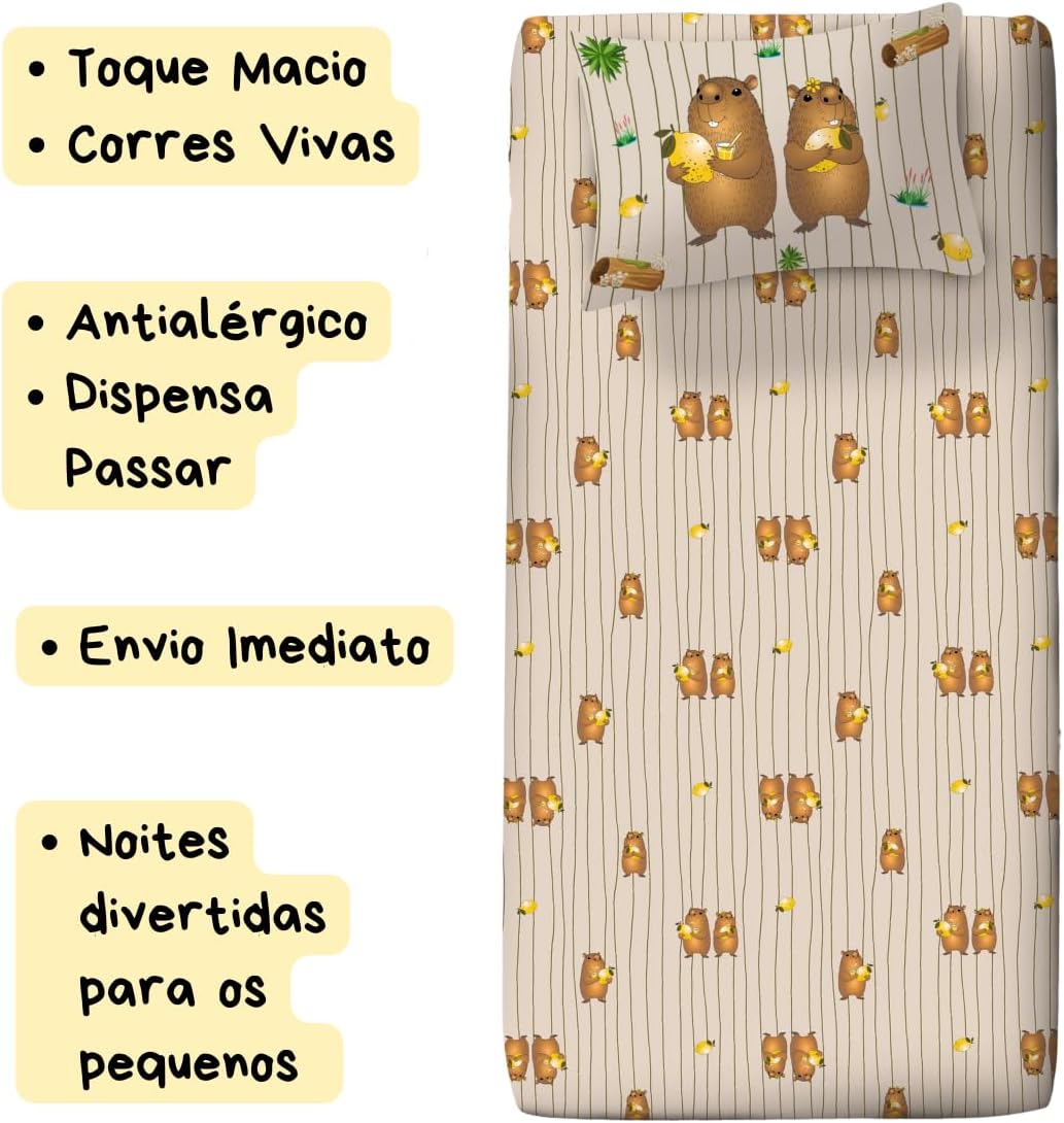 Jogo de Lençol Portallar Joy 70% Algodão Solteiro Capivara Joy