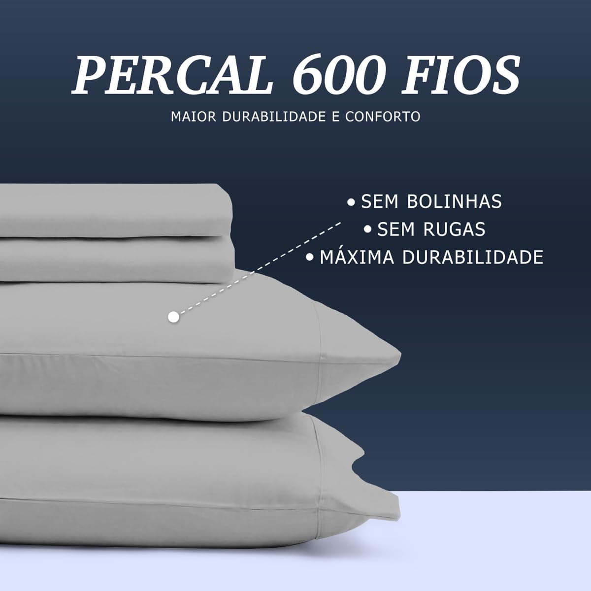 Jogo De Lençol Cama Box King Size 4 Peças Percal 600 Fios Toque Macio Cinza