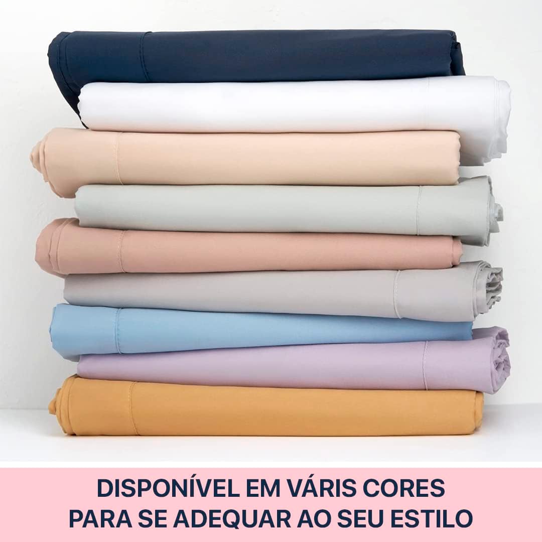Jogo de Lençol Casal Percal Flex- 3 Peças - 200 Fios - com Ponto Palito - Super Macio - Resistente (Azul Claro, Casal)
