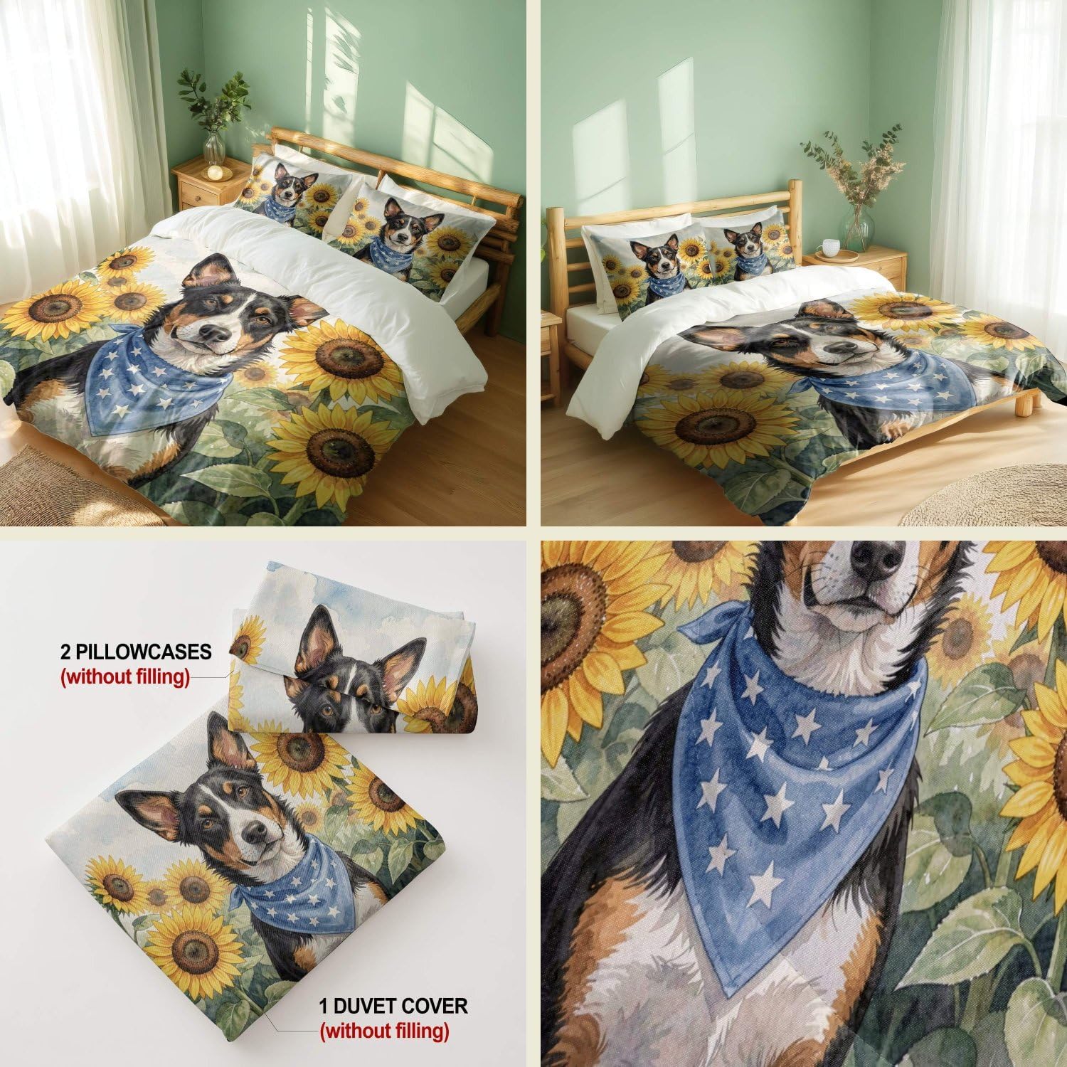 Conjunto de capa de edredom com bandeira americana de cachorro patriótico God Bless America 3 peças solteiro casal queen king (06, Queen 228 x 228 cm + 51 x 76 cm)