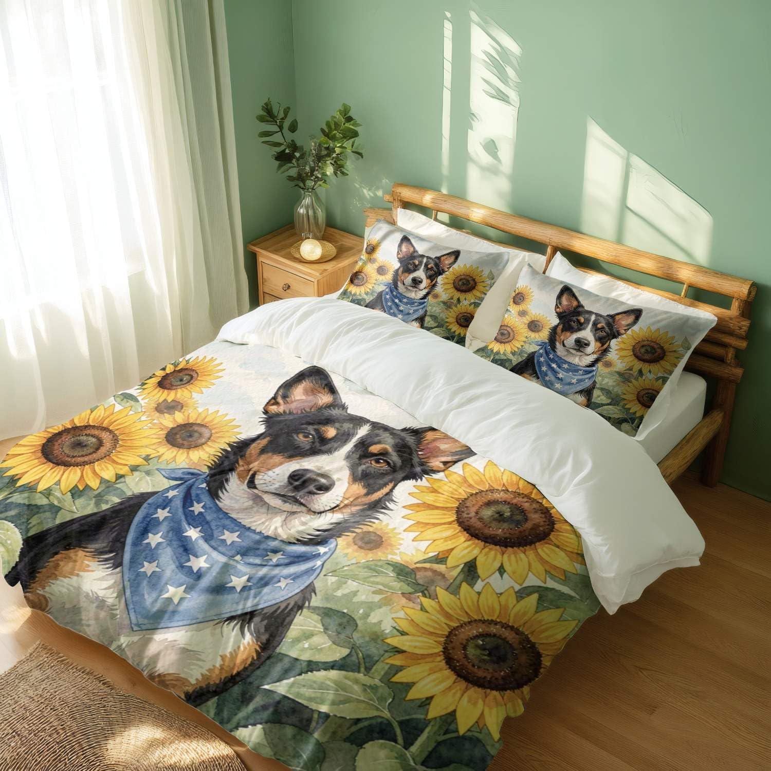 Conjunto de capa de edredom com bandeira americana de cachorro patriótico God Bless America 3 peças solteiro casal queen king (06, Queen 228 x 228 cm + 51 x 76 cm)