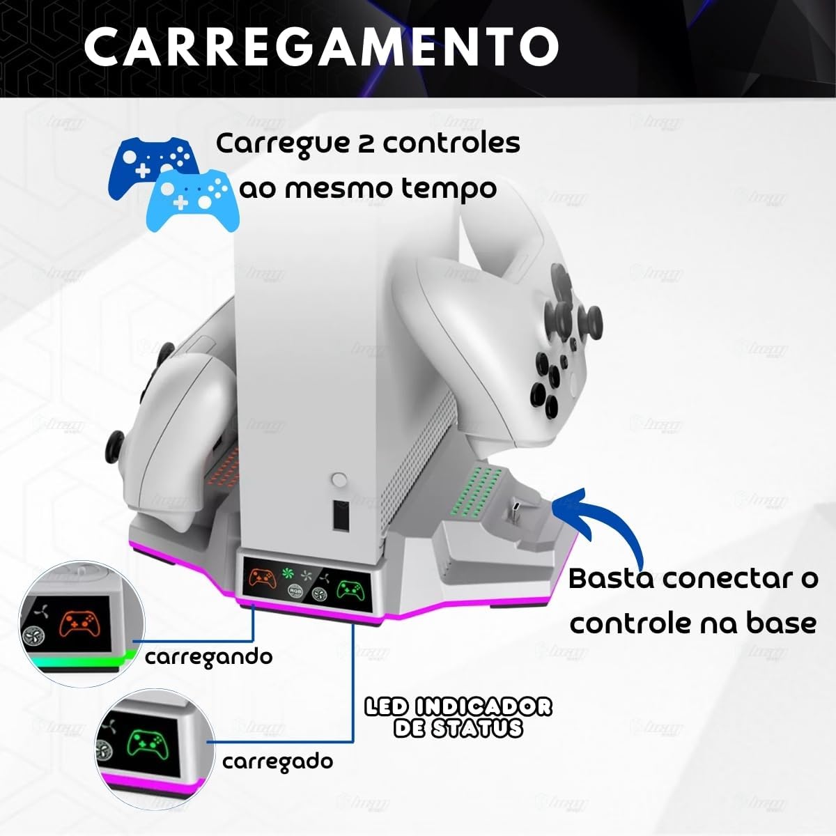 Base Vertical com Cooler e Carregador Duplo de Controles com LED