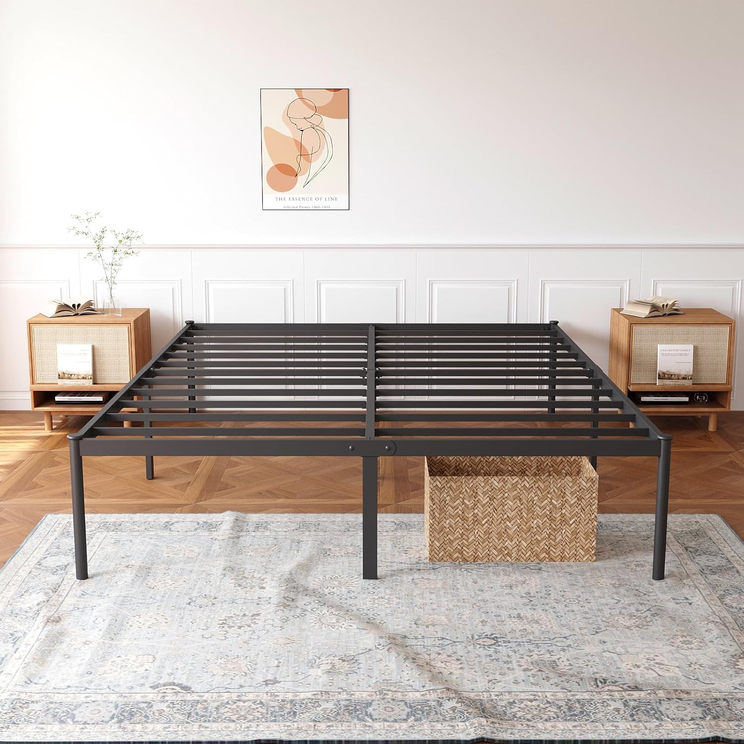 Estrutura De Cama De Metal, Não Precisa de Box Spring,Com Espaço De Armazenamen Cor Preto (FULL)