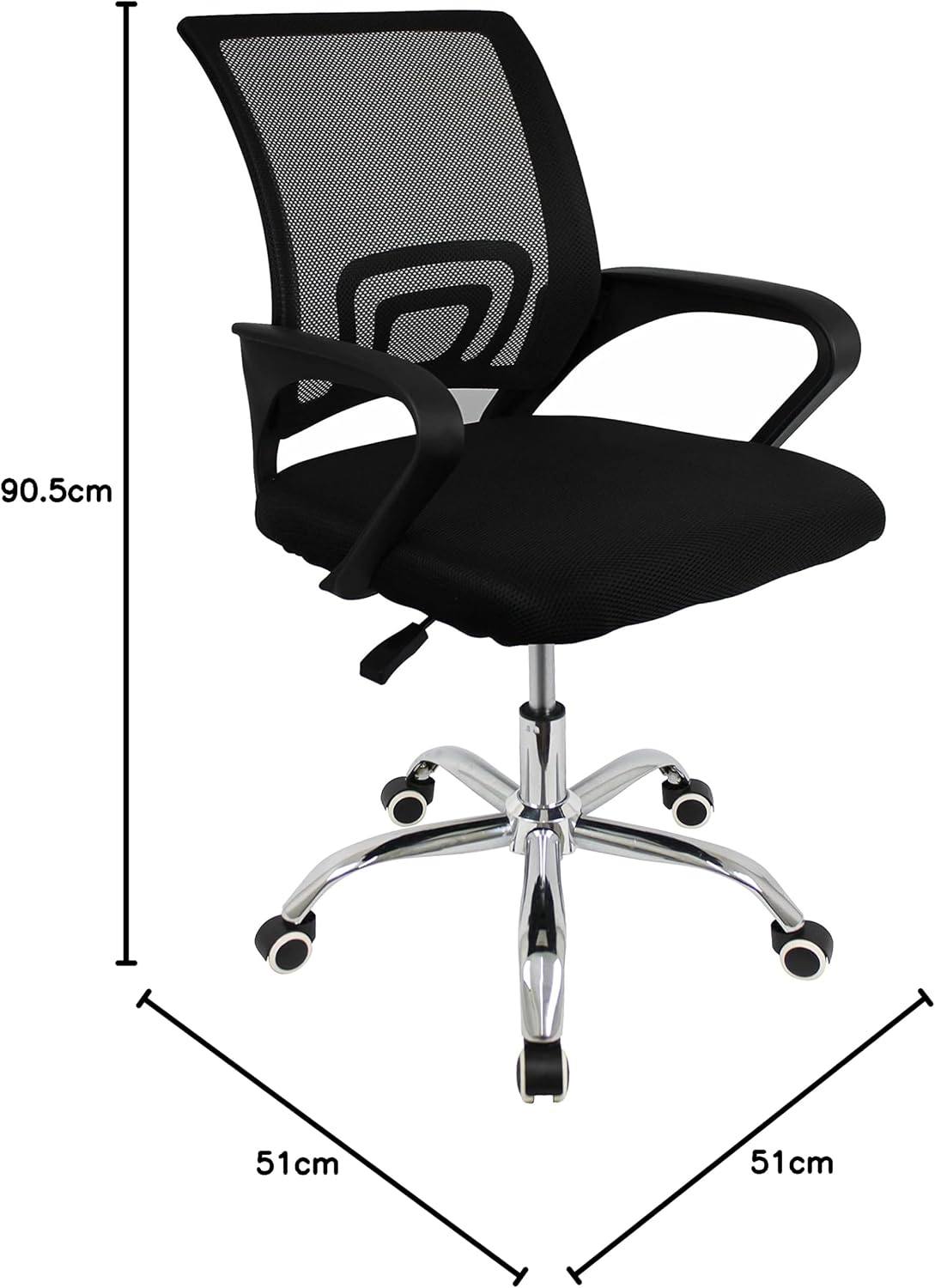 Cadeira Ergonômica Conthey Arco Home Office e Escritório, Encosto Mesh Respirável, Regulagem de Altura a Gás, Base Cromada 5 Rodízios 360°, Braços Fixos, Preta