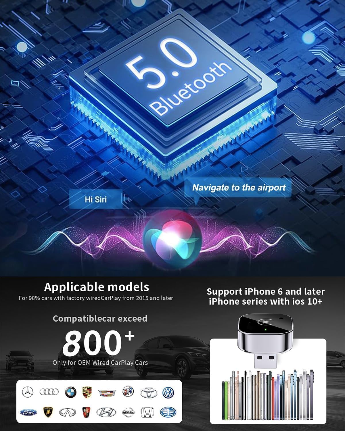 Adaptador CarPlay Sem Fio Compacto