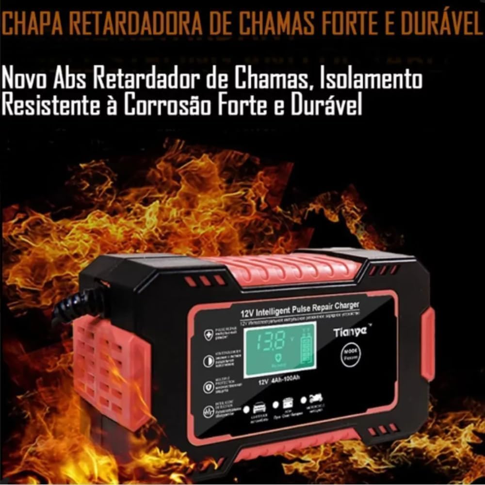 Carregador de Bateria Inteligente 12V 6A para Carros e Motos