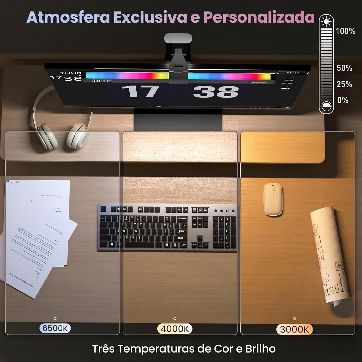 Quntis RGB Barra de Luz para Monitor Gamer com Luz de Fundo RGB e 15 Modos de Iluminação, Brilho Ajustável e 3 Temperaturas de Cor, CRI Ra95, para Home Office, Gaming e Proteção Ocular