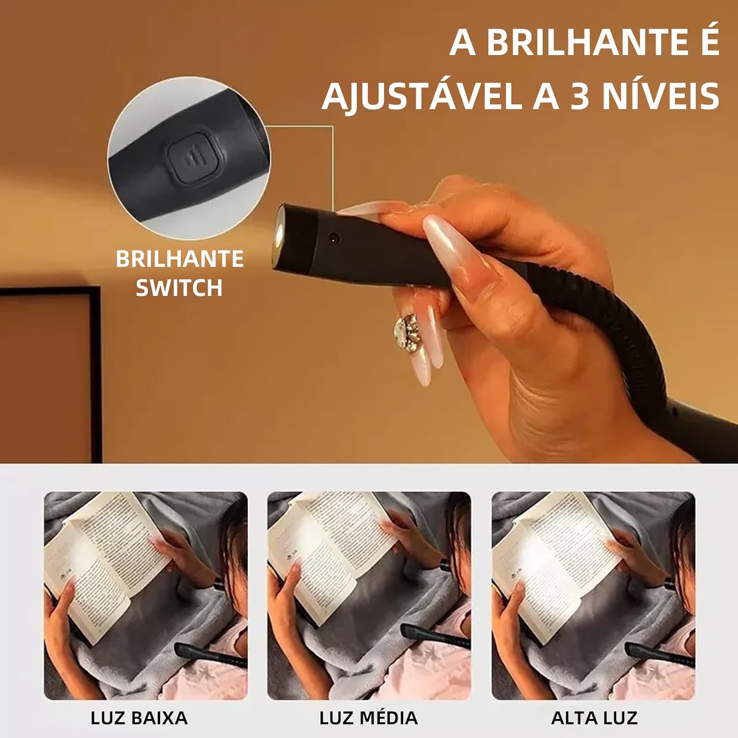 BEMMY Luz de Leitura Recarregável, Luz de Pescoço Dobrável com 3 Cores, Portátil e de Larga Duração para Leitura, Crochê e Costura, Luminaria de Livro 1000mAh. A única Loja Autorizada "Bemmy-BR".