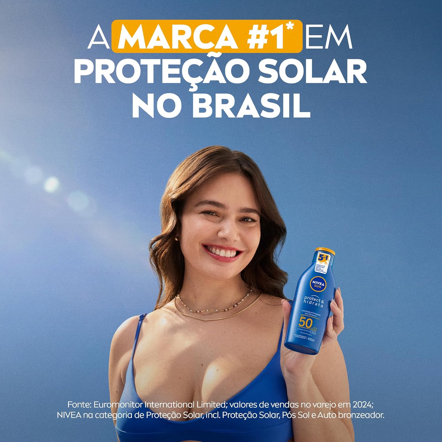 NIVEA SUN Protetor Solar Protect &amp; Hidrata FPS 50 400ml - Com toque seco, rápida absorção e resistente à água, esse protetor solar oferece altíssima proteção ao sol e promove hidratação à pele
