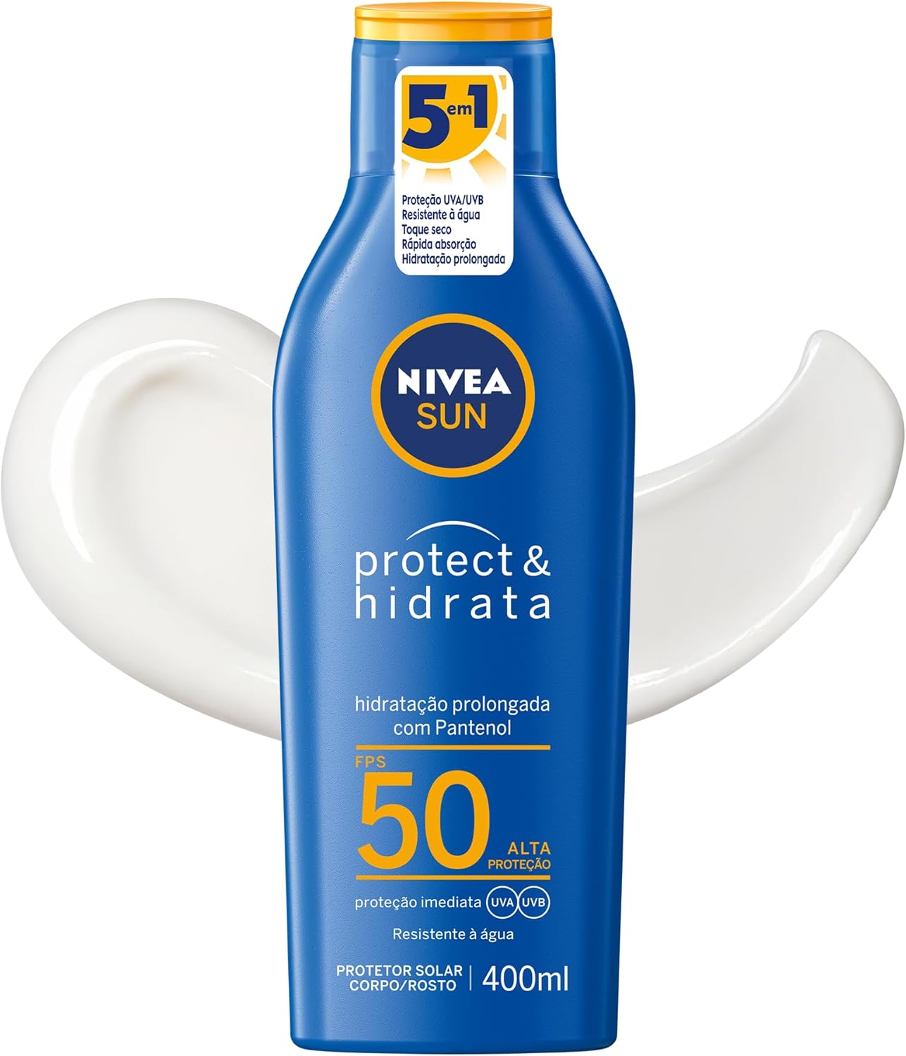 NIVEA SUN Protetor Solar Protect &amp; Hidrata FPS 50 400ml - Com toque seco, rápida absorção e resistente à água, esse protetor solar oferece altíssima proteção ao sol e promove hidratação à pele