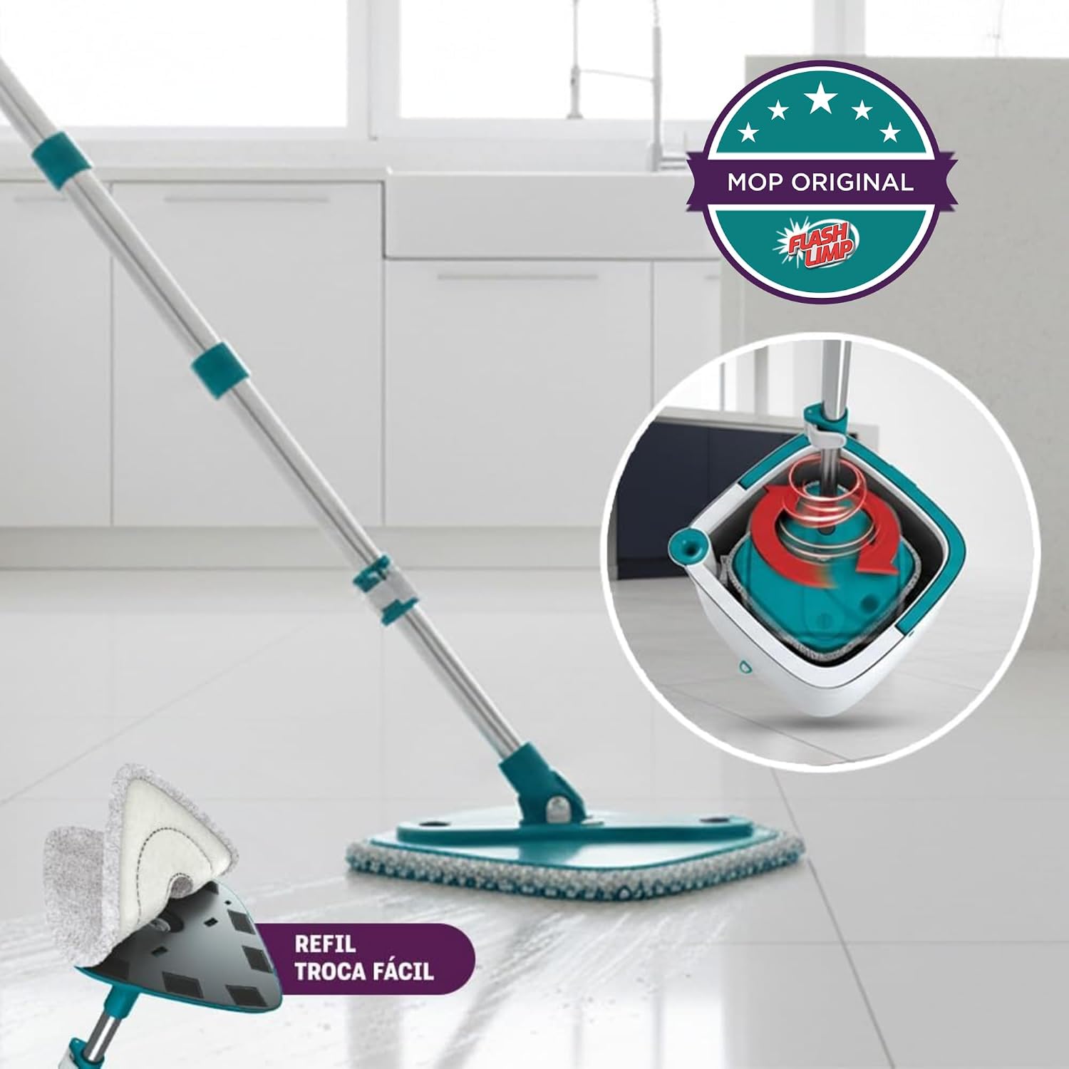 Mop Giratório Água Limpa com Alças Flexíveis