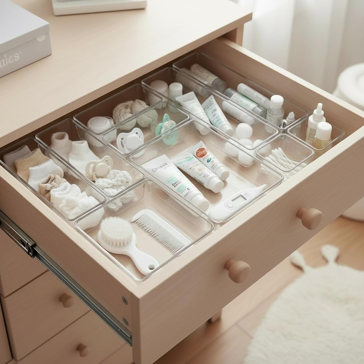Acrimet Organizador Modular de Gavetas Transparente, Kit com 10 Potes | Tamanhos Sortidos para organizar gavetas, bancadas e armários