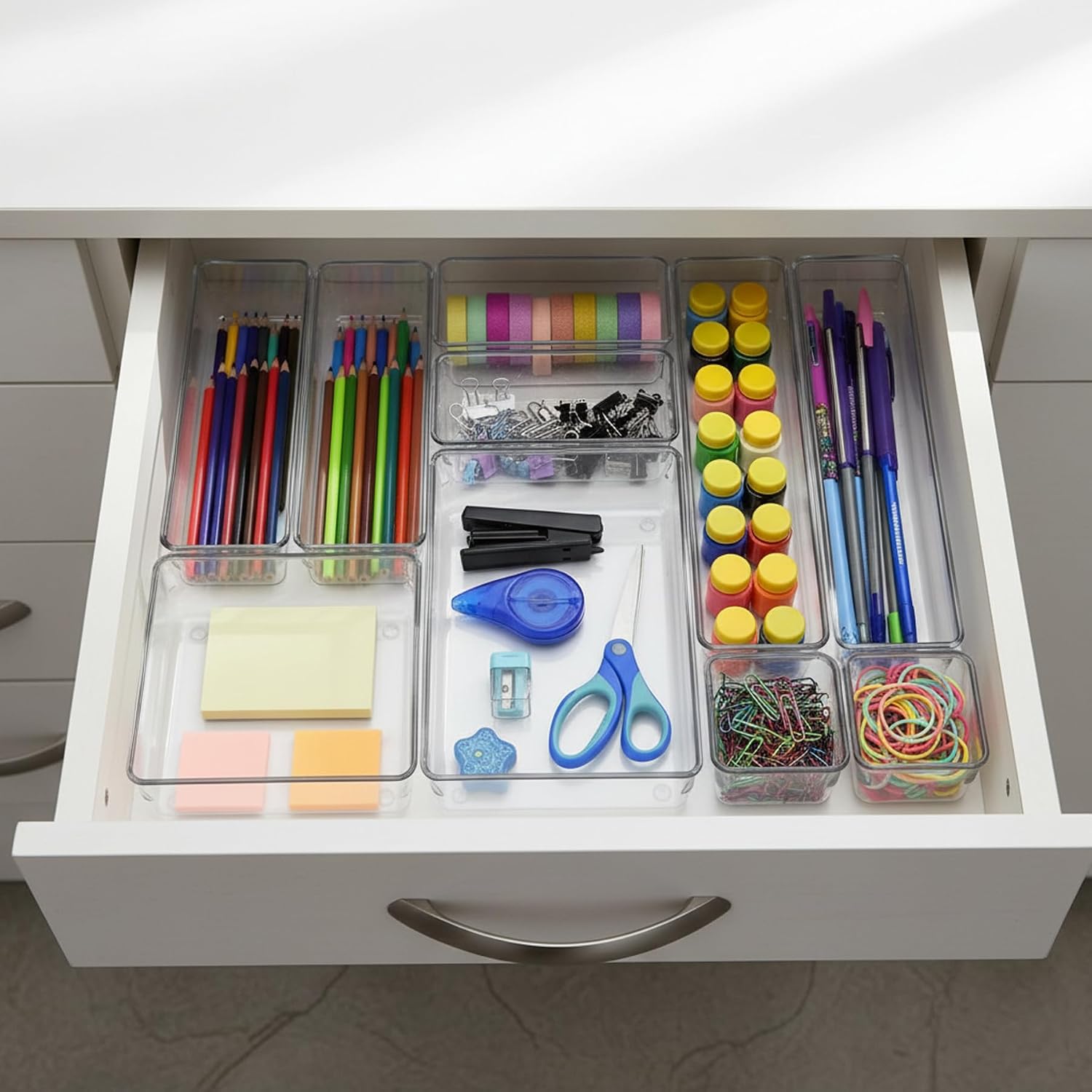 Acrimet Organizador Modular de Gavetas Transparente, Kit com 10 Potes | Tamanhos Sortidos para organizar gavetas, bancadas e armários