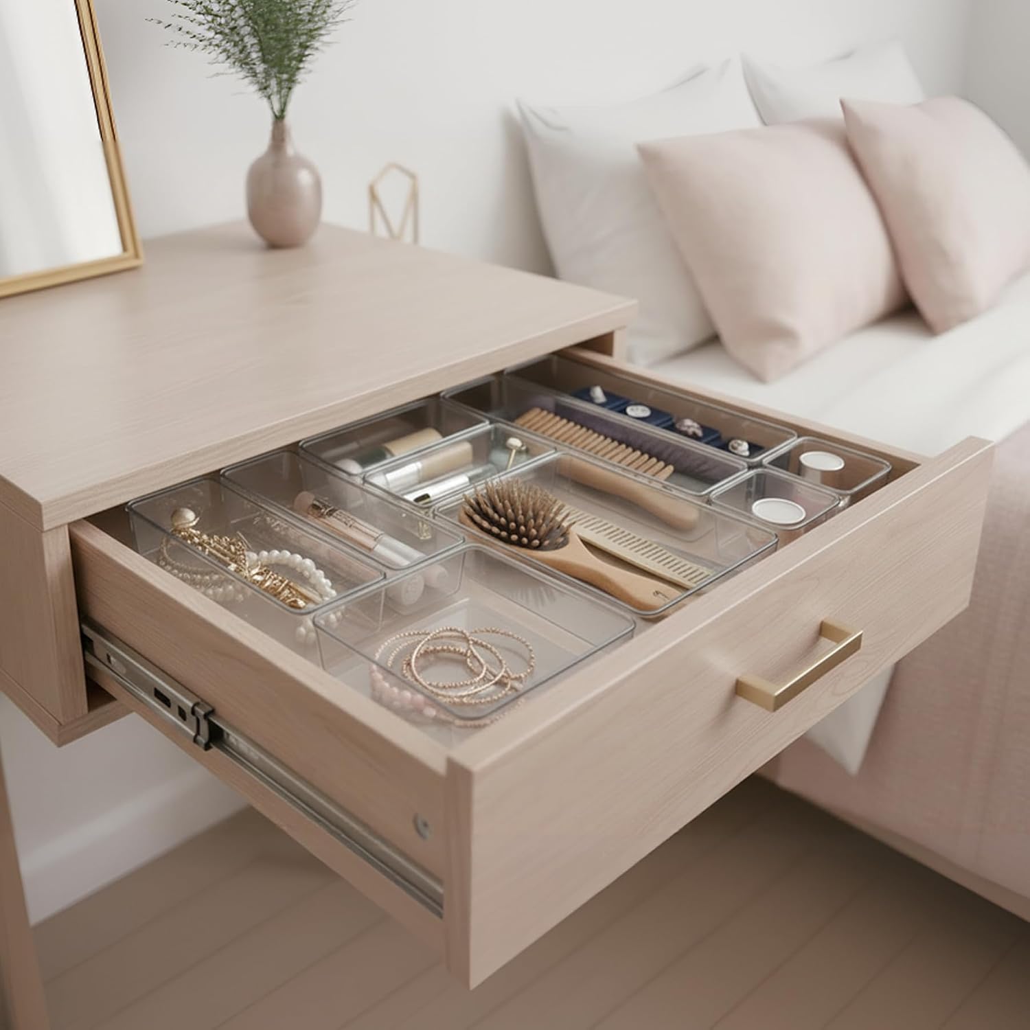 Acrimet Organizador Modular de Gavetas Transparente, Kit com 10 Potes | Tamanhos Sortidos para organizar gavetas, bancadas e armários