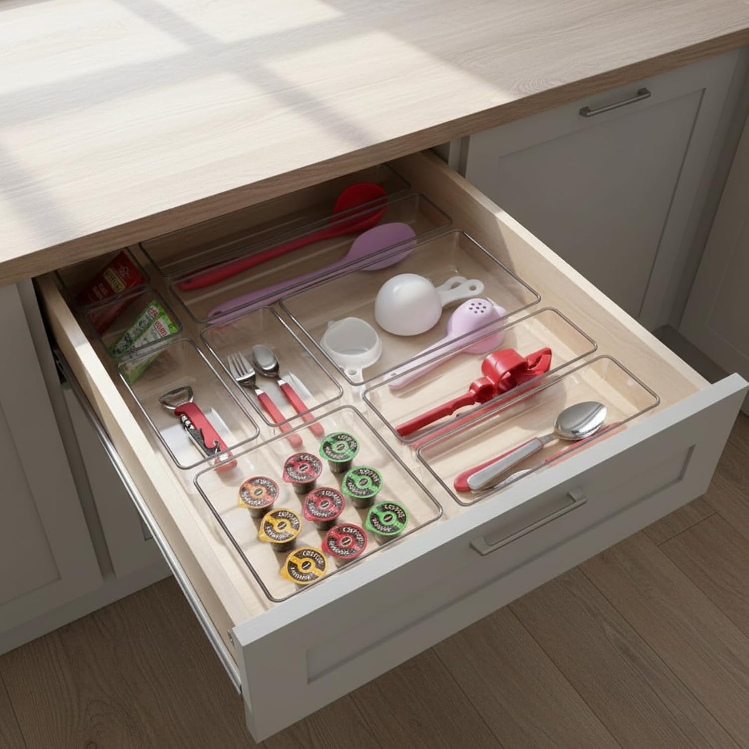 Acrimet Organizador Modular de Gavetas Transparente, Kit com 10 Potes | Tamanhos Sortidos para organizar gavetas, bancadas e armários