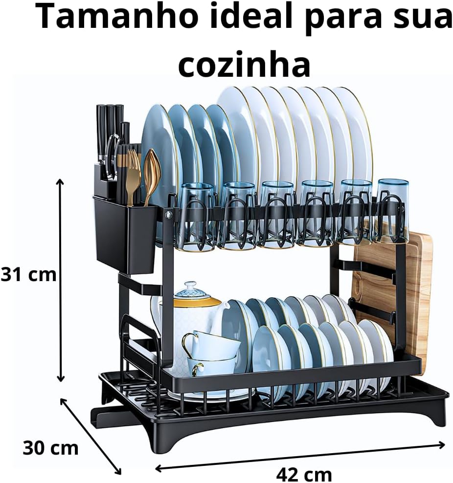 Escorredor de Louças em Aço Carbono com Suporte para Tábuas e Talheres