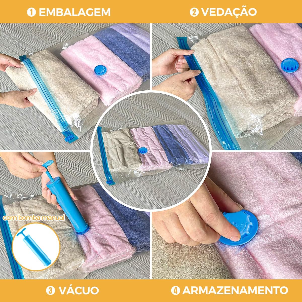Kit 10 Sacos de Armazenamento a Vácuo em 3 Tamanhos
