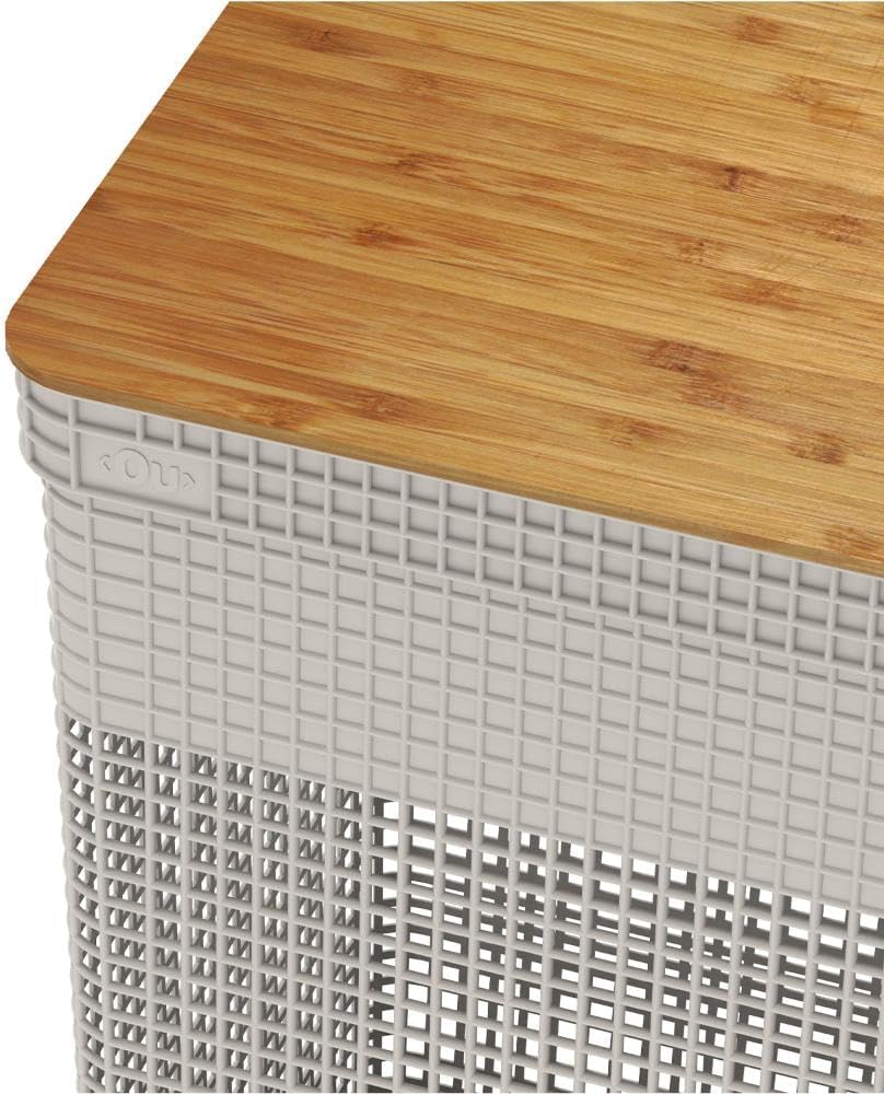Ou Cesto de Roupas com Tampa de Bambu 49L Branco Oceano Linha Grid