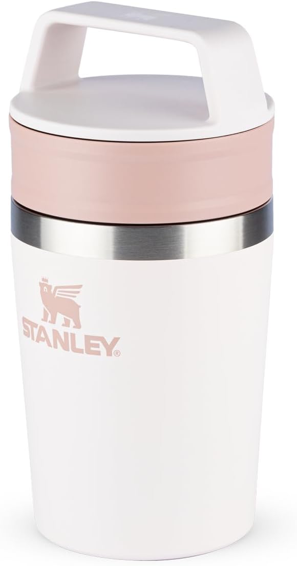 Stanley - Copo de Café Térmico, Caneca de Viagem Café Go com Tampa de Duas Partes Para Beber e Alça de Transporte, Garrafa Térmica de Aço Inoxidável, 236 ml, Rose Quartz