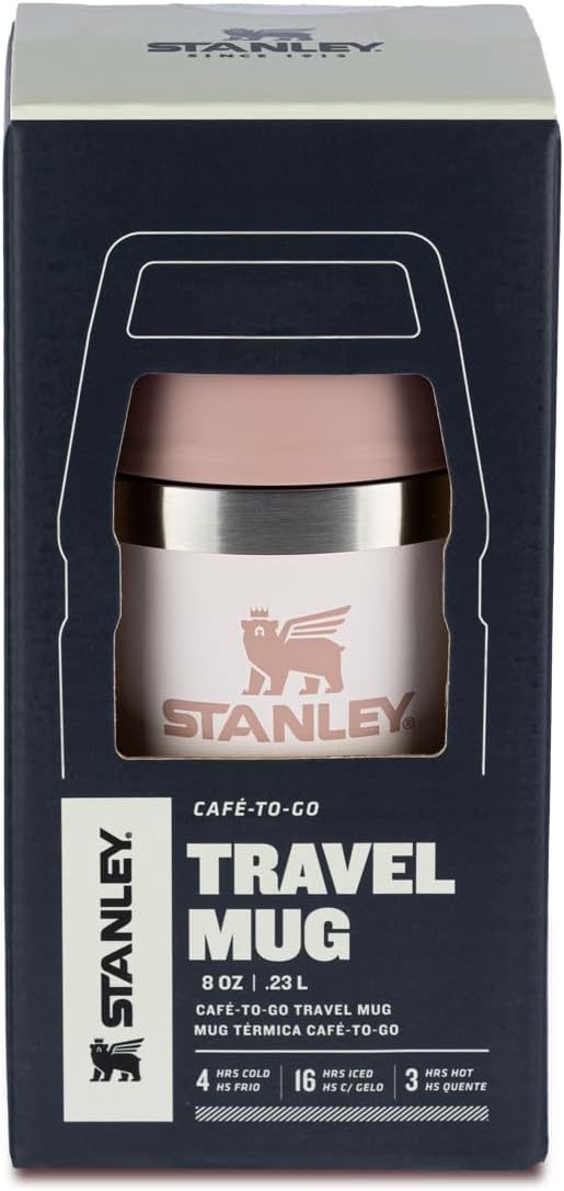 Stanley - Copo de Café Térmico, Caneca de Viagem Café Go com Tampa de Duas Partes Para Beber e Alça de Transporte, Garrafa Térmica de Aço Inoxidável, 236 ml, Rose Quartz