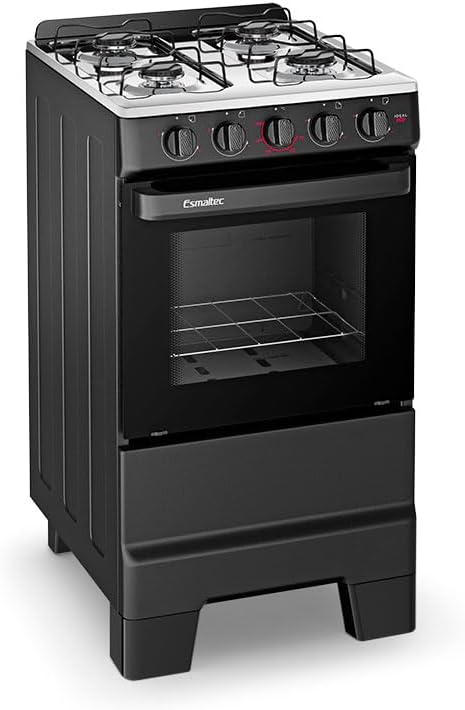 Fogão a Gás Mesa Inox e Forno 50L Limpa Fácil Esmaltec IDEAL POP F4ISP Cor Preto 4 bocas