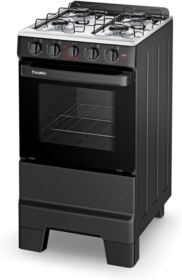 Fogão a Gás Mesa Inox e Forno 50L Limpa Fácil Esmaltec IDEAL POP F4ISP Cor Preto 4 bocas