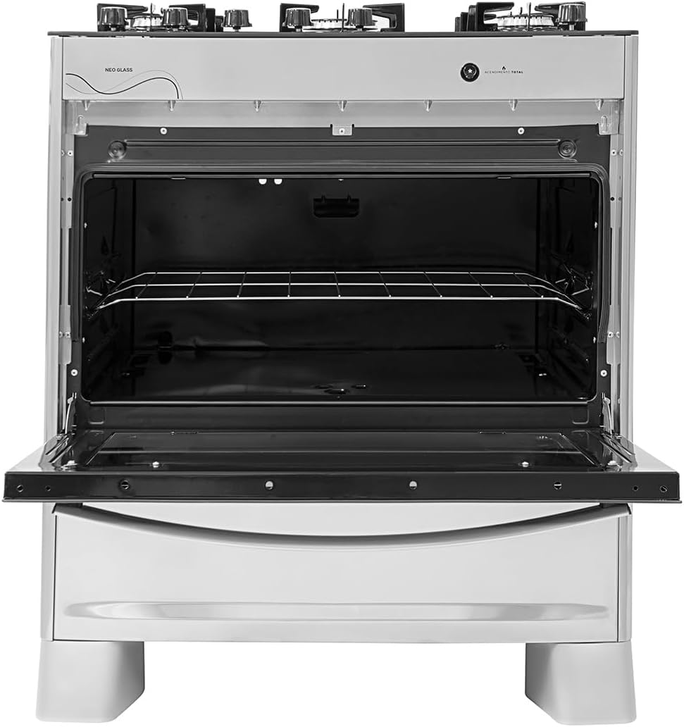 SUGGAR FOGÃO NEO GLASS PRATA MESA DE VIDRO 5 BOCAS TREMPE 6 APOIOS ACENDIMENTO AUTOMÁTICO FGVNG510PRIX