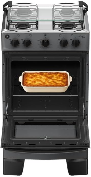 Fogão com Grade Deslizante, Acendimento Automático e Forno Limpa Fácil