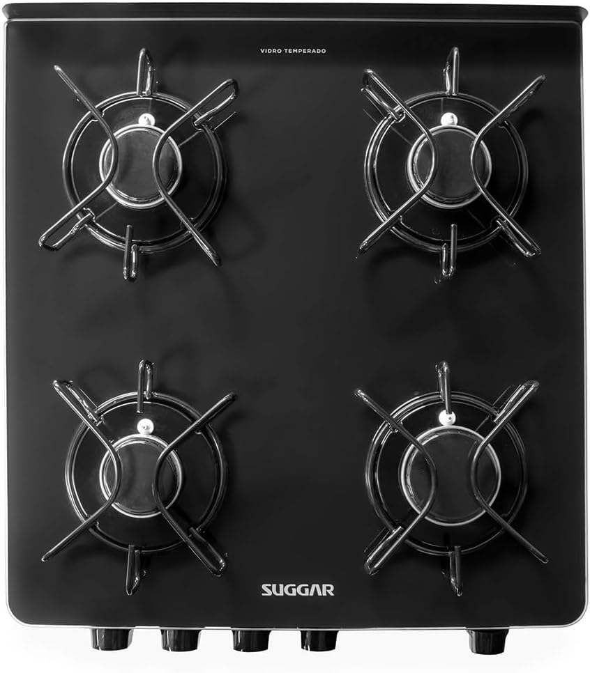 Fogão Suggar Cook Glass 4 Queimadores Mesa Vidro Preto Bivolt FGVCG410PT