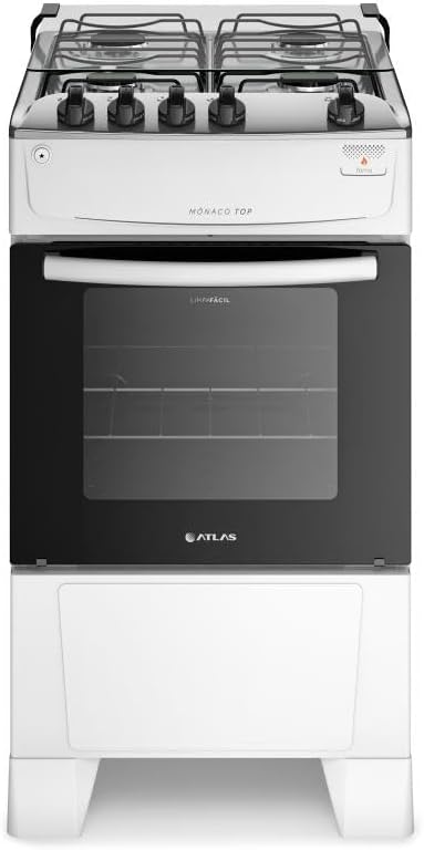 Fogão com Acendimento Automático Total, Mesa Inox e Forno 50L