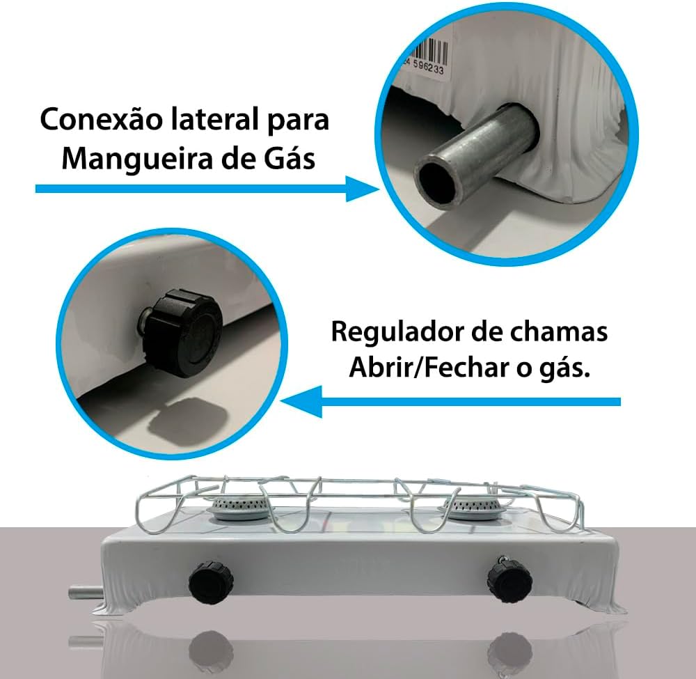 Fogão Portátil Camping Duas Bocas A Gás Branco